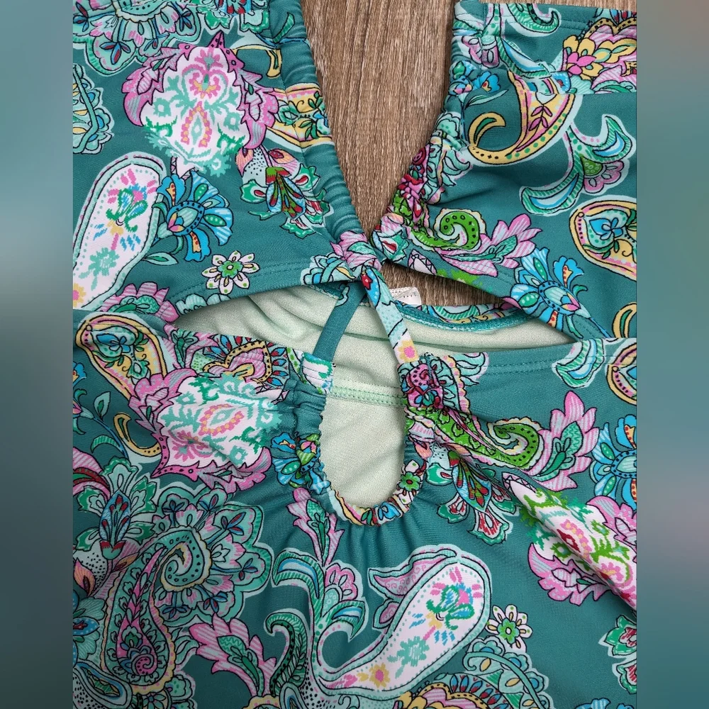 NWT Cupshe Blue Paisley Cut Out Halter Top One Piece Swimsuit Size Large